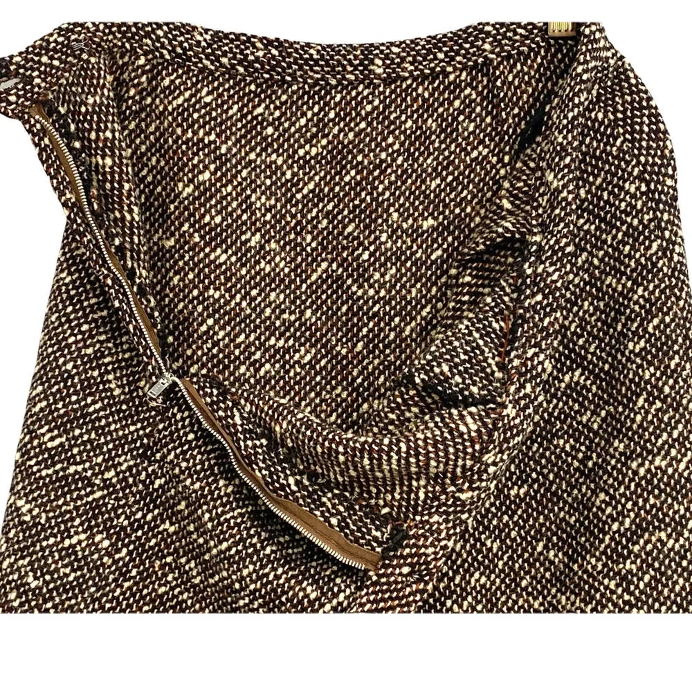 VTG Midi Pencil Skirt Womens M Brown Wool Tweed Mohair Straight Career Preppy